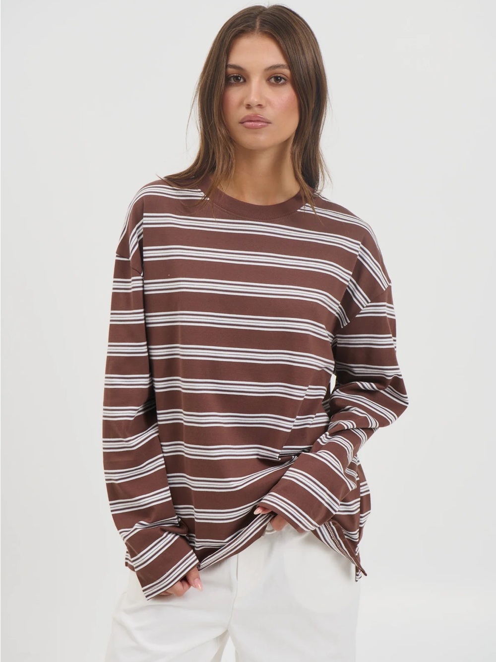 Jaida Long Sleeve Double Stripe Chocolate